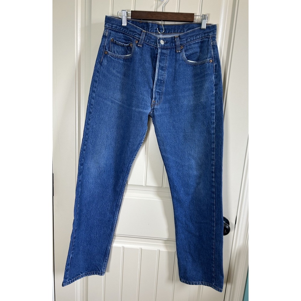 Vintage 1980s Levi 501 Men Jeans Made USA 36x34 Blue Denim Button Fly Straight